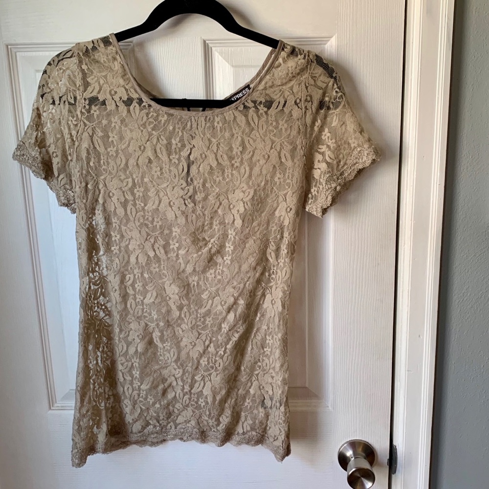 3 for $25! Express Tan Sheer Lace Top